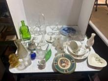 miniature glass cups vases and baskets, detailed stemware, china plates, United States on the moon
