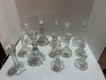 large lot of crystal glass candleholders
