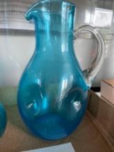 vintage blue glass pinch pitcher ribbon vase