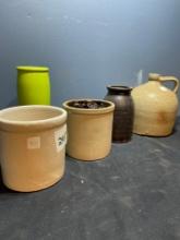 pottery crocks, vase and a jug