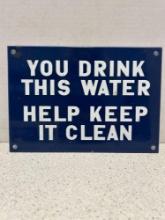 enameled drinking water sign 7 x 10 inches