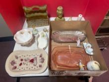 various trays and salt and pepper shakers