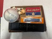 signed softball, train set pieces, figures and make 1 million game