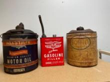Vintage oil and gas cans