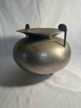Hammered Metal With Brass Notes and Bottom Legs Spittoon