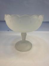 Large Vintage Clear Frosted Indian Glass Open Candy Dish