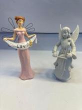 1 Wooden Love Angel Figurine/ 1 Ceramic Angel Figurines
