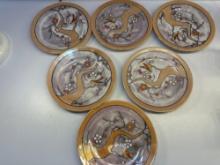 Set of 6 Vintage Lustre Ware Japanese Hand Painted Ceramic Plates