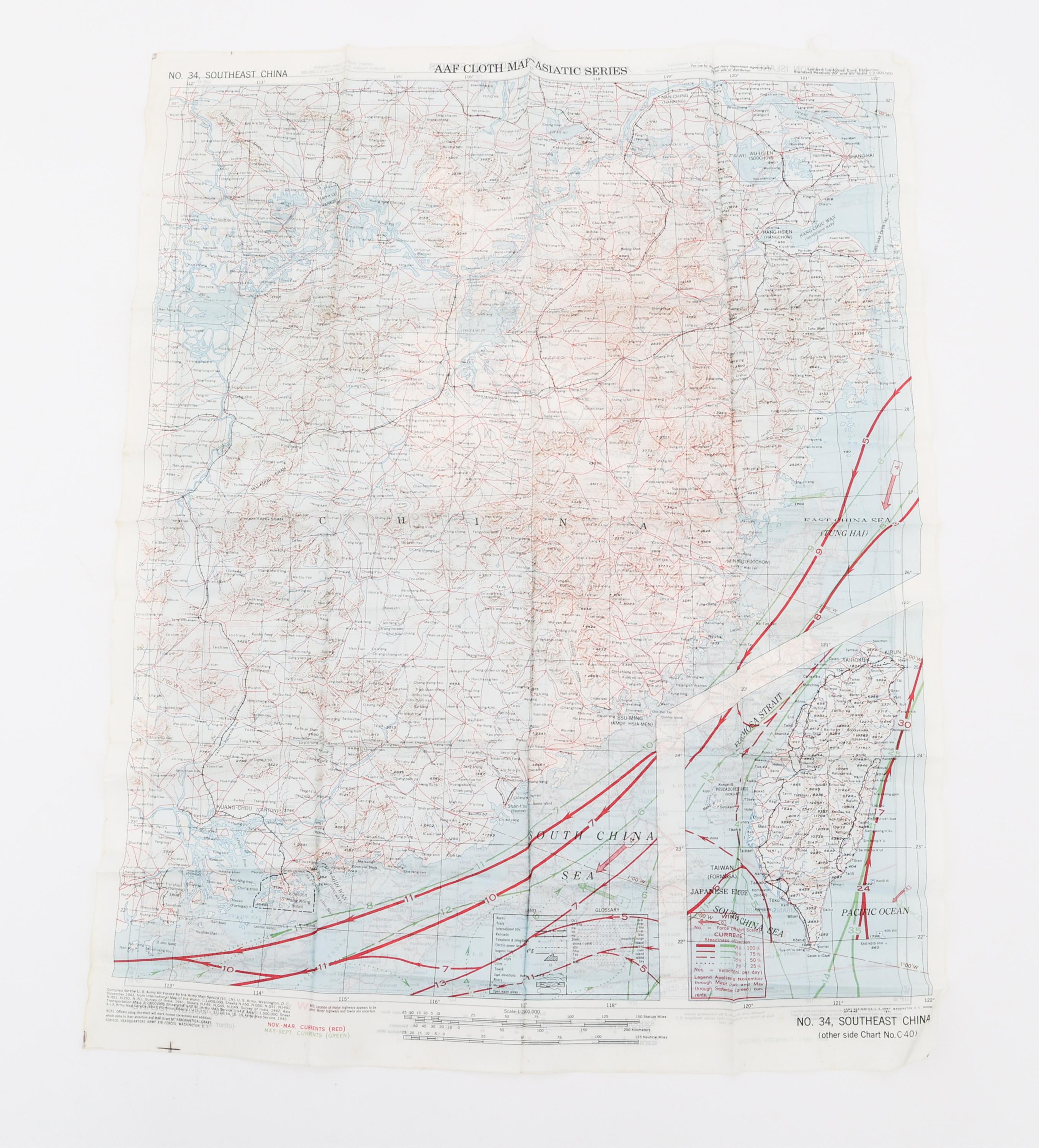 WWII USAAF, USN & RAAF CLOTH ESCAPE & EVASION MAPS