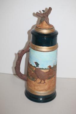 Tall Pheasant Stein, Hand Painted, Ceramic, 17 1/2" Including Lid