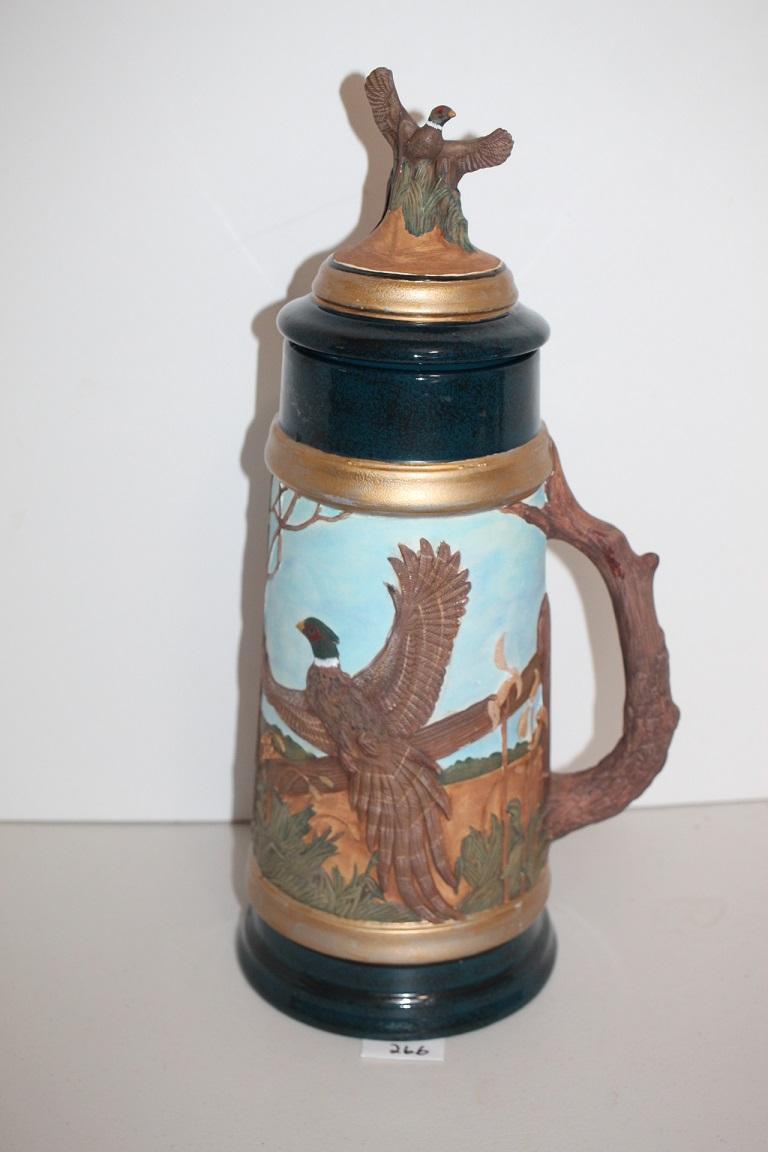 Tall Pheasant Stein, Hand Painted, Ceramic, 17 1/2" Including Lid