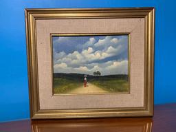 Oil on Canvas Painting Antonio Falco Pastoral Woman Walking