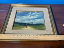 Oil on Canvas Painting Antonio Falco Pastoral Woman Walking