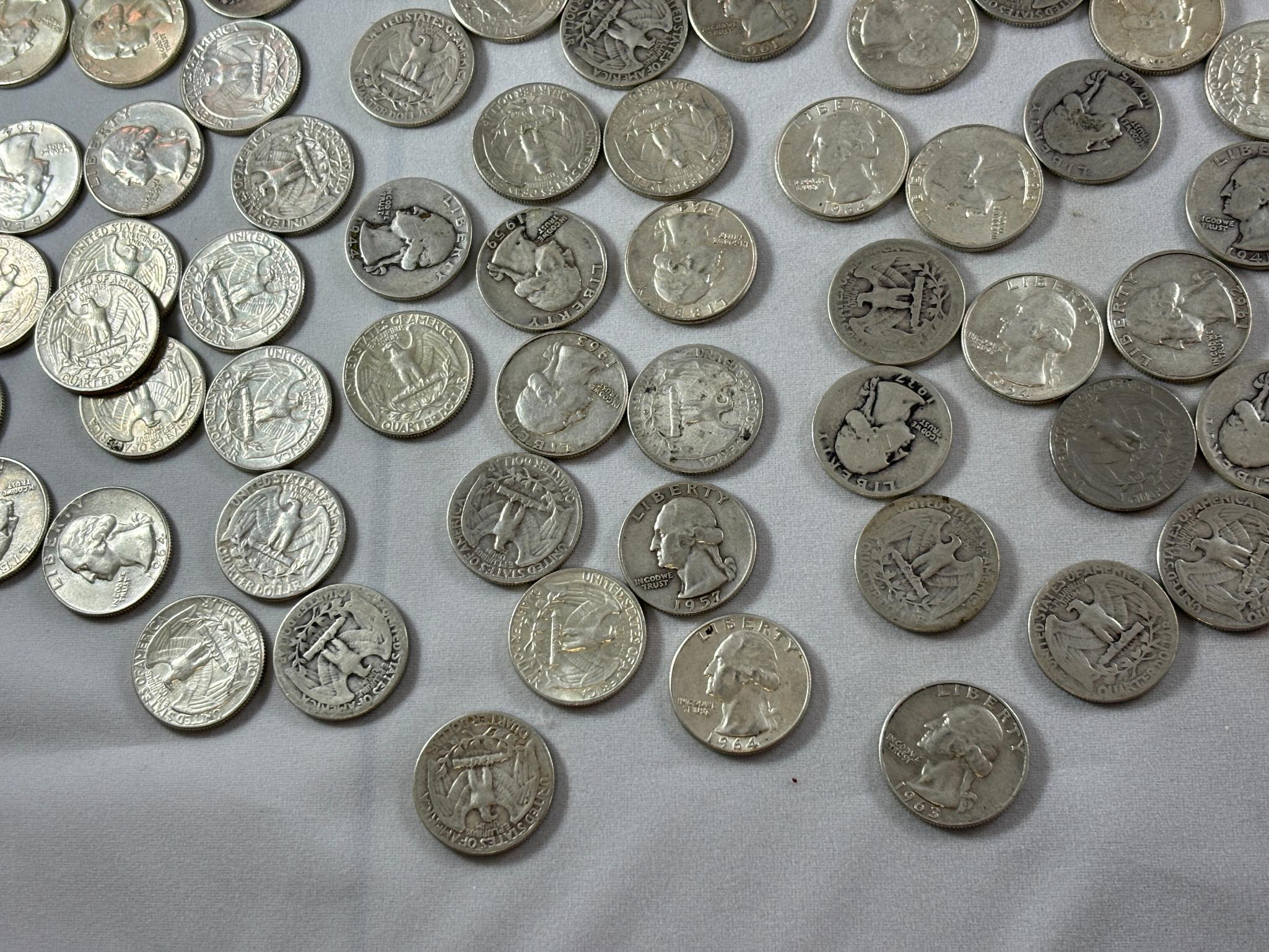 Huge Lot of 348 Silver US Quarter Coins