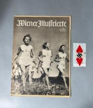 WWII Nazi German Cloth Hitler Youth insignia & 1941 issue of "Viennese Illustrated" Vienna
