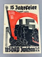 Nazi German 15th Anniversary 1936 Zwickau Nazi Party SA Celebration Propaganda Postcard