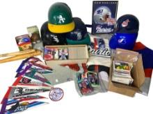Group of Baseball Memorabilia, Pennants, Mini Hats, Basketball Cards & More