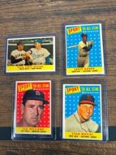 1958 Topps baseball cards: Musial, Williams, Banks, Mays/Snider,