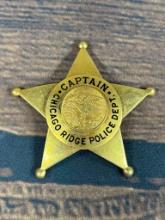 Rare Named Chicago Ridge Obsolete Police Badge Captain