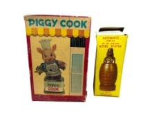 Vintage Piggy Cook and Aztec Statue Toys