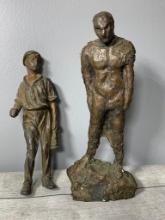 Bronze Statue of Man and Cast Metal Miner Sculpture