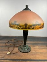 Antique Reverse Painted Glass Lamp