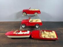 Group of Two Vintage Tonka Jeeps and a Pair of Vintage Tonka Boats