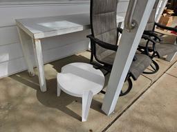 Pair of Outdoor Chairs, Plastic Table and Wooden Table