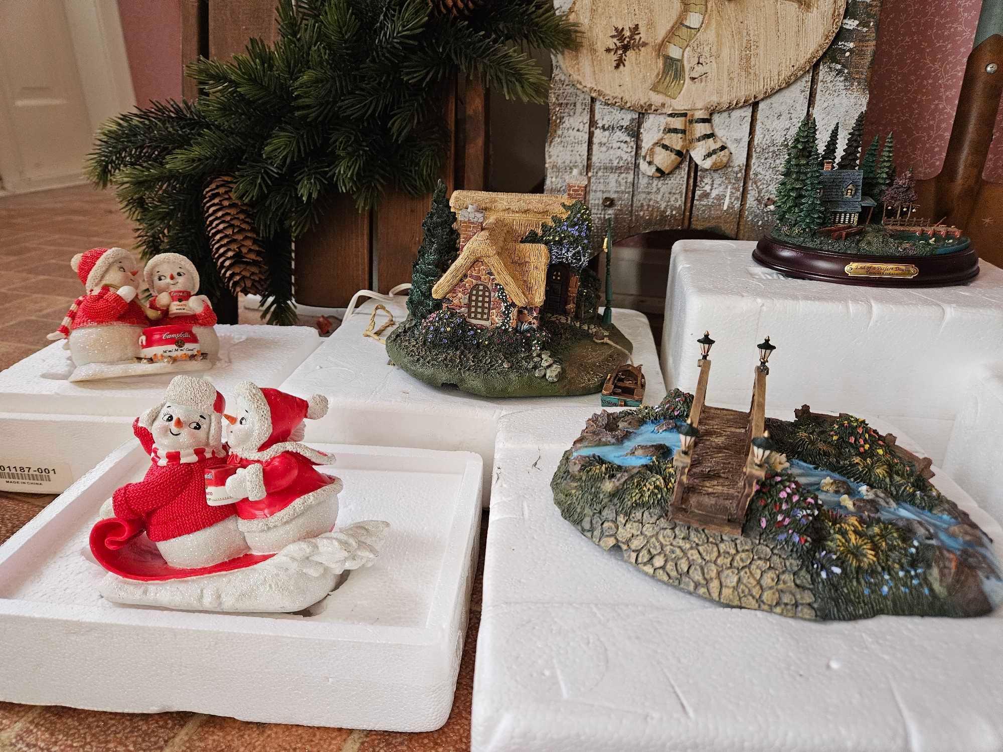 Assortment of Christmas Items and Village