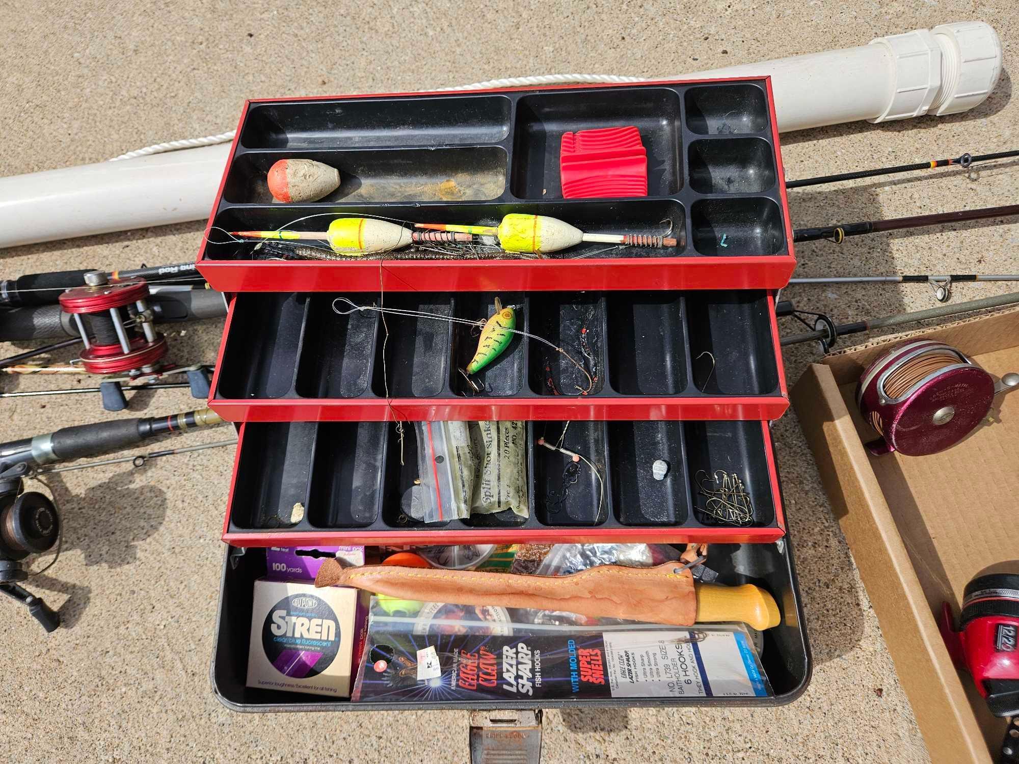 Fishing Poles, Tacklebox, Reels, Boat Anchor and Fishing Gear