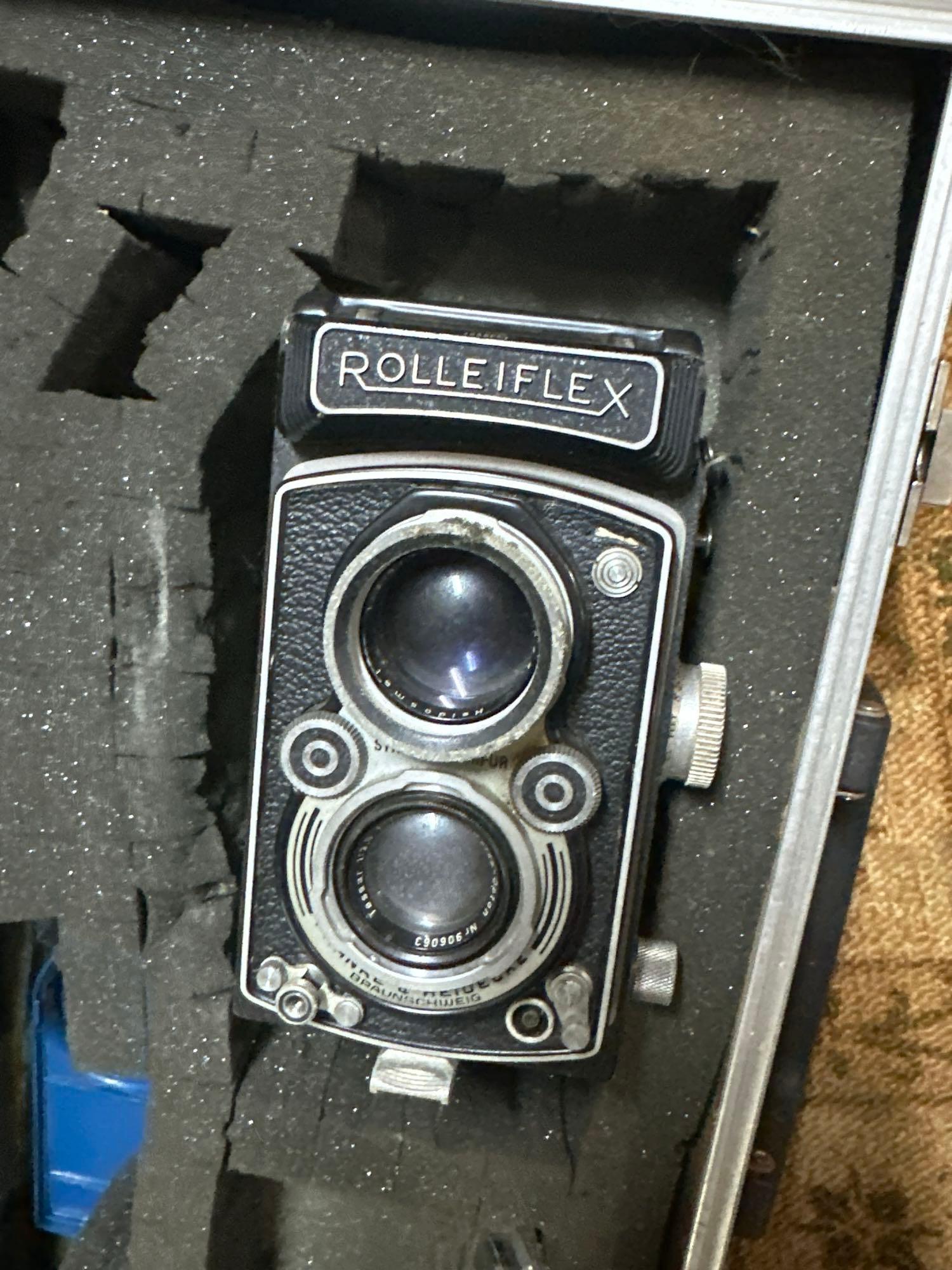 large lot of 35mm cameras and equipment - Roloflex camera - etc
