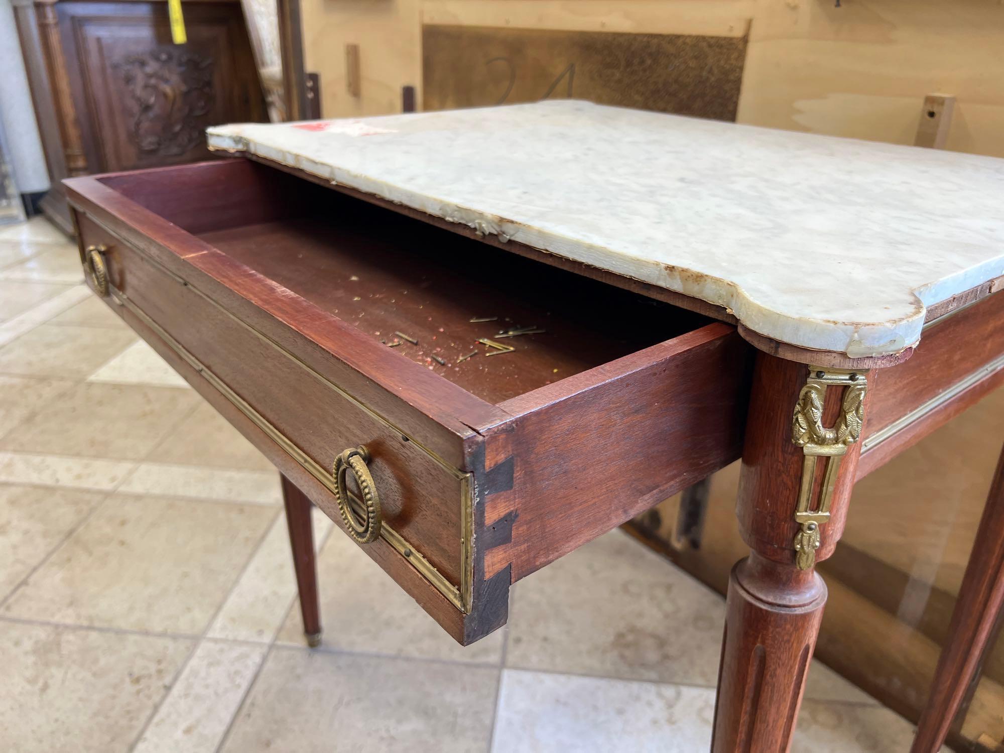 Early Marble Top Side Table with Drawer