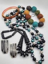 Costume jewelry lot: faux pearls & plastic