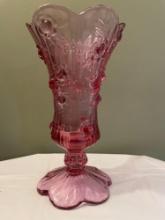 Fenton cranberry cabbage rose vase, approx 9 inches tall