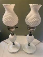 Pair of Milk Glass Hobnail lamps, 17.5 inches tall