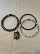 (3) Cloisonne bangle bracelets & (1) Pendant