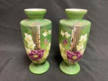 (2) Vintage Painted Flower Vases