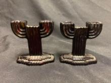 Anchor Hocking Queen Mary Ruby Candlesticks chipped