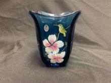 Fenton Hand Painted Hummingbird & Flower Vase