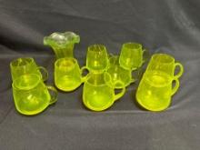 Uranium glass mugs & vase