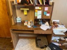 pressed board office desk & side stand, contents not included