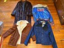 fur coat, snap-on jacket, wrangler jean jacket