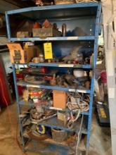Shelving Unit & Contents - Tools, Motorcycle Parts, Hitch, Hardware, & more