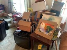 Wall Contents - Cushioned Arm Chair, Stand, Paintings, Sewing Machine Stand, Exerciser, & more