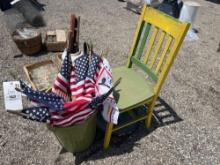 Wooden chair and flags