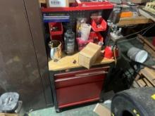 Reloading tool bench with press and accessories.