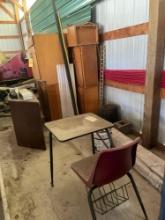 assorted cabinets, tv stands, school desk