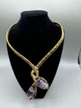 Unique Hammered & Amethyst Necklace