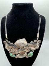 Sterling Silver & Turquoise Necklace Large Ornate