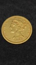 1903 S Liberty Head Half Eagle $5 Gold Coin